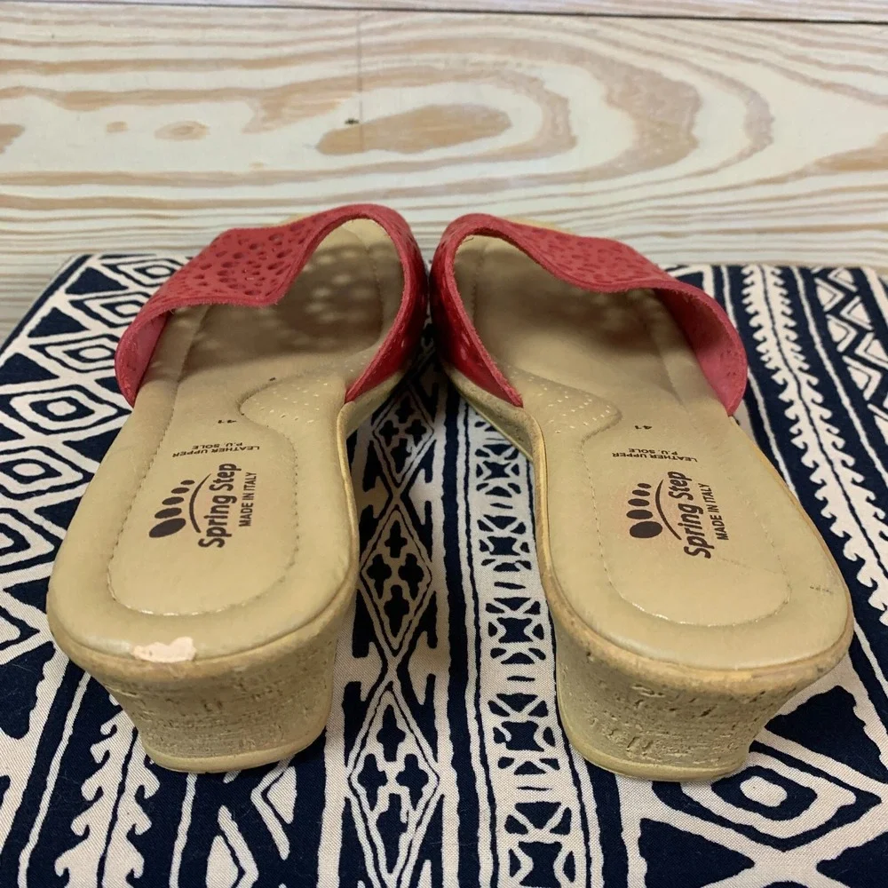 Spring Step Sandals US 10‎ Red Leather Laser Cut Wedges Italy EU 41 Tomato Girl